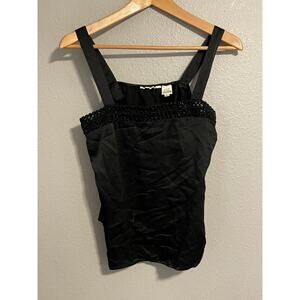 Vintage Womens Top Size 6 Black Silk Satin Beaded Trim Fairy Whimsigoth 90s